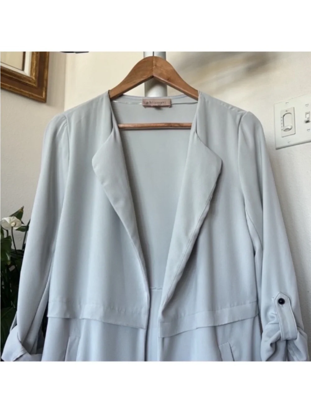 Philosophy Flowy Open Front Trench Jacket Sz M Light Gray